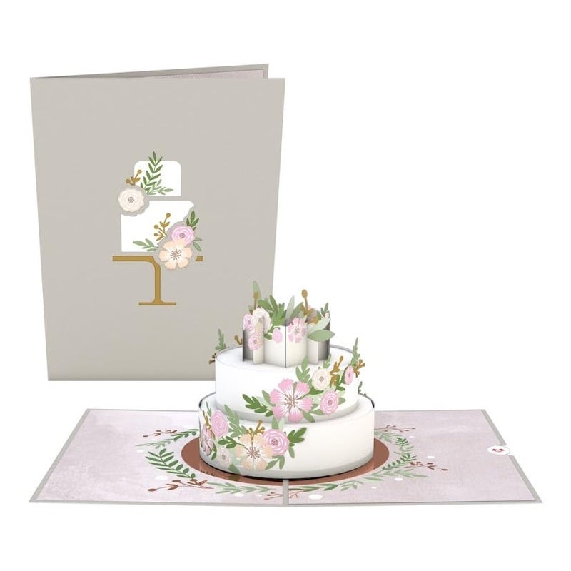 Lovepop Wedding Cake Pop Up Card, 5" W x 7" H, Pink and Green Floral Embellishments, Blank Envelope Included - Image 2